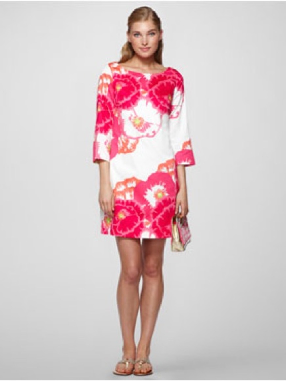 Lilly Pulitzer Pink Floral Shift Dress Size 0 Long Sleeve - Picture 4 of 4